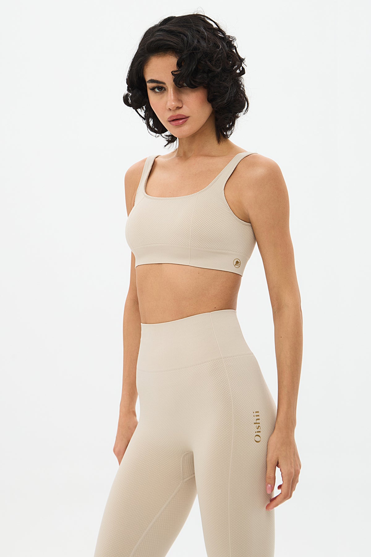 Yuki Cell Pattern High-Waist Shaping Leggings - Beige