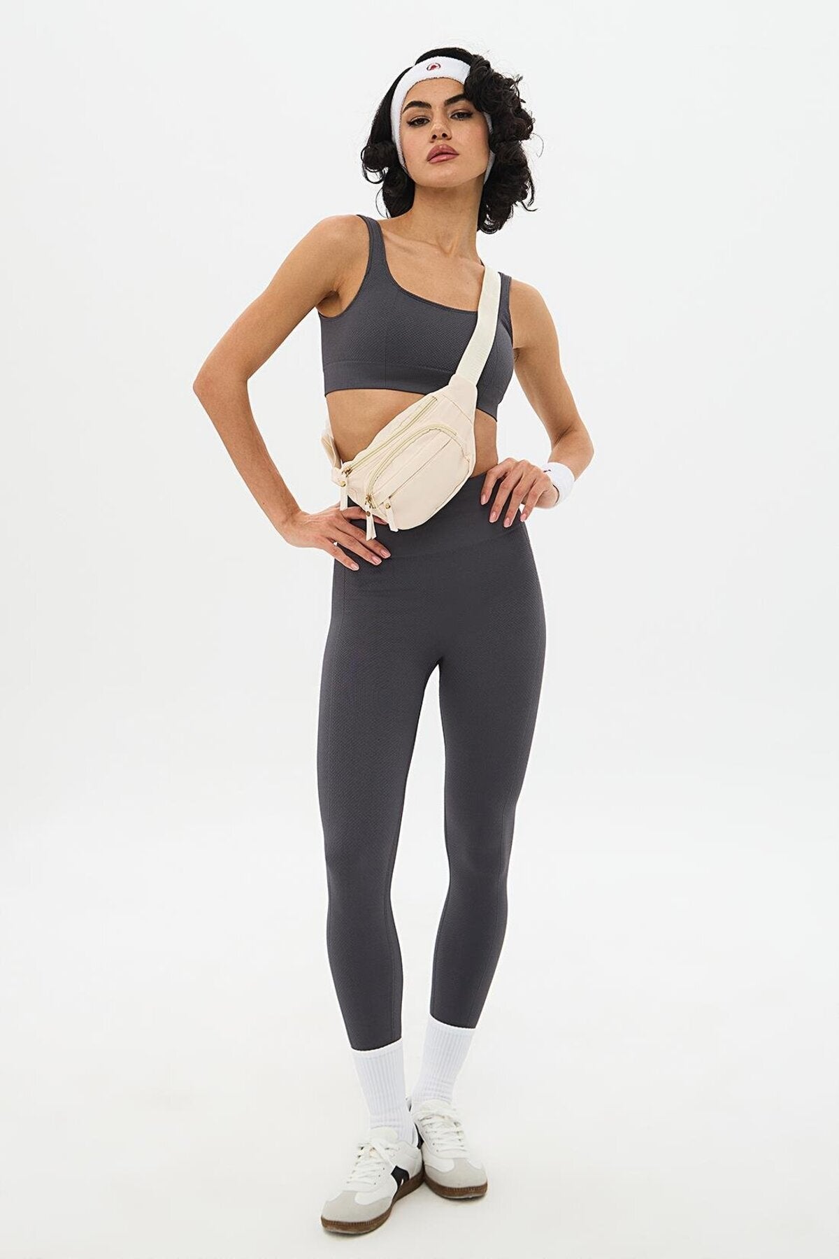 Yuki Cell Pattern High-Waist Shaping Leggings - Black