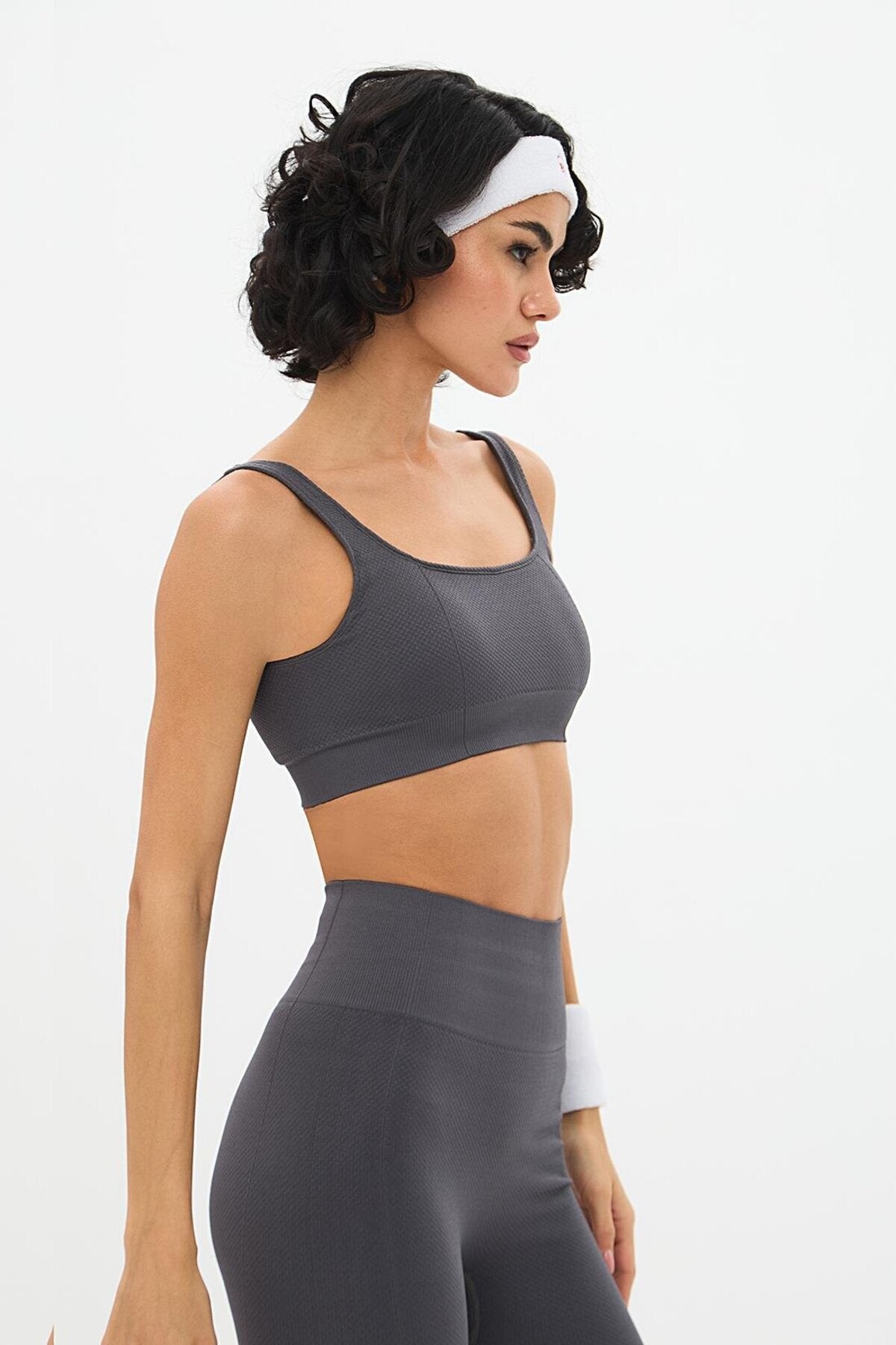 Yuki Cell Pattern High-Waist Shaping Leggings - Grey