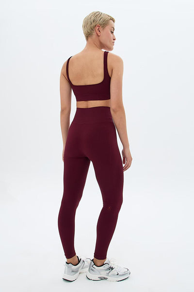 Yuki Cell Pattern High-Waist Shaping Leggings - Burgundy