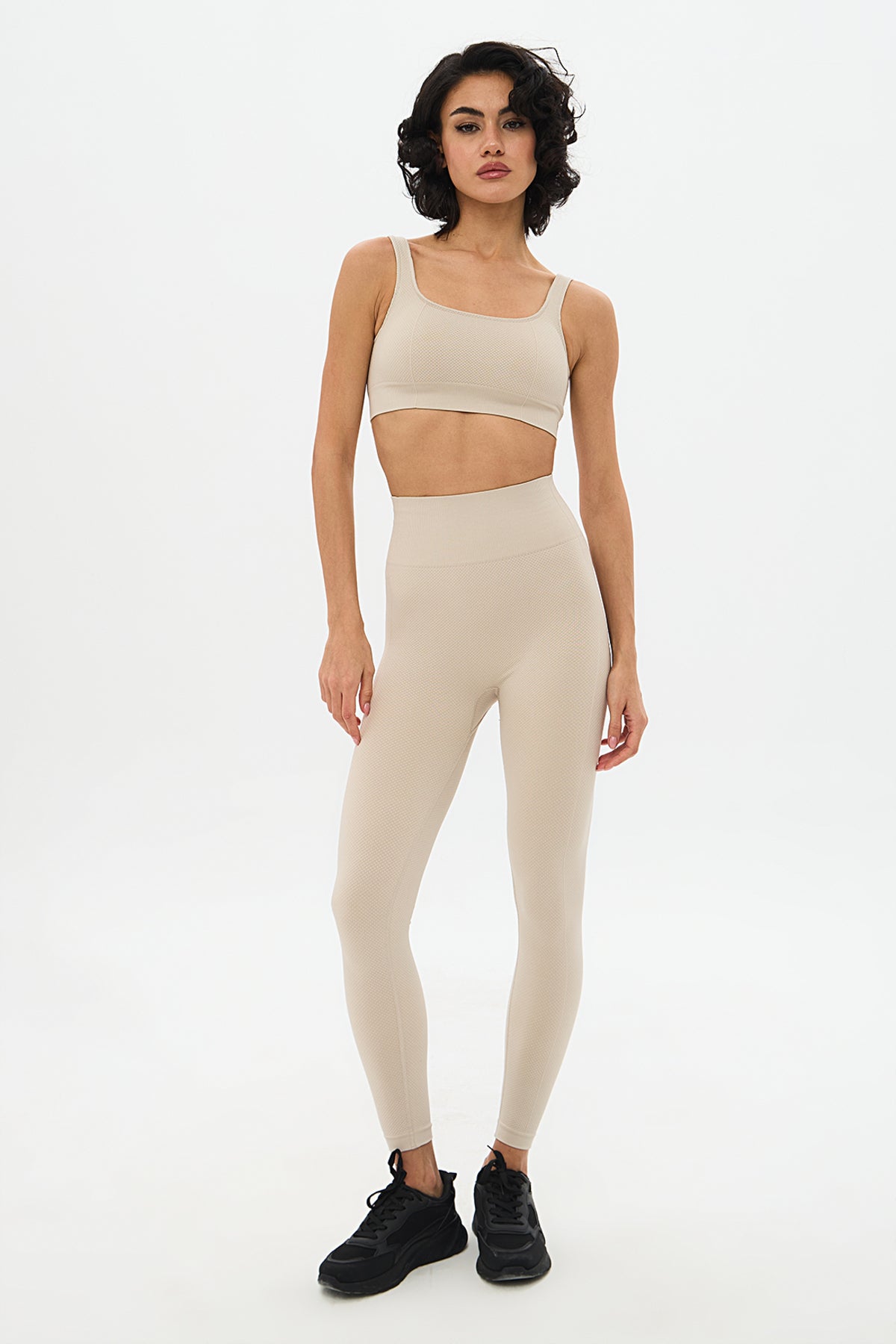 Yuki Cell Pattern High-Waist Shaping Leggings - Beige