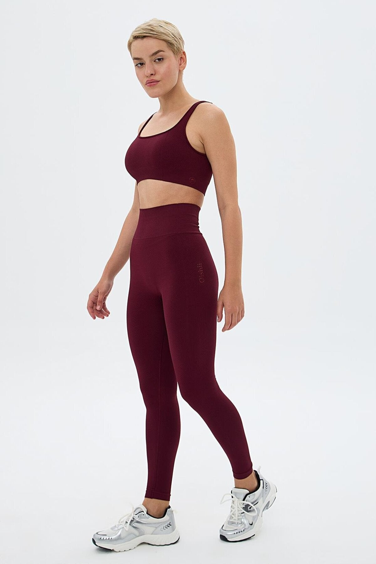 Yuki Cell Pattern High-Waist Shaping Leggings - Burgundy